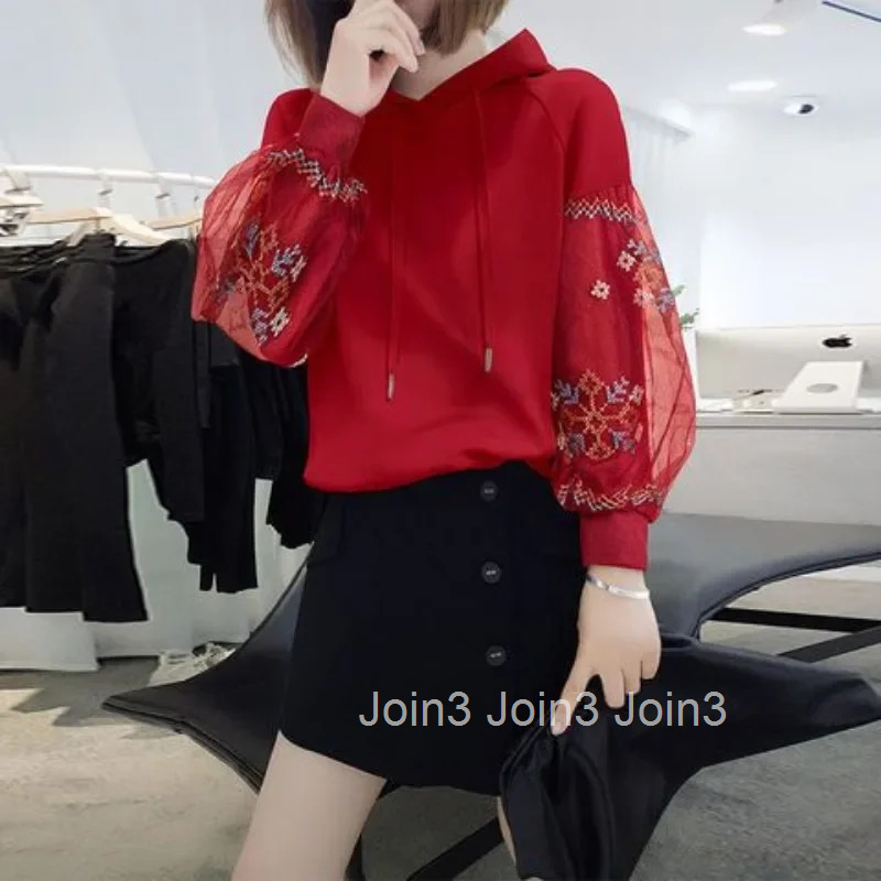 Red Blue Woman Tops With Orint On Hooded Sweatshirt for Women Korean Fashion New In Streetwear Y2k E Sweat-shirt Novelty Hoodies