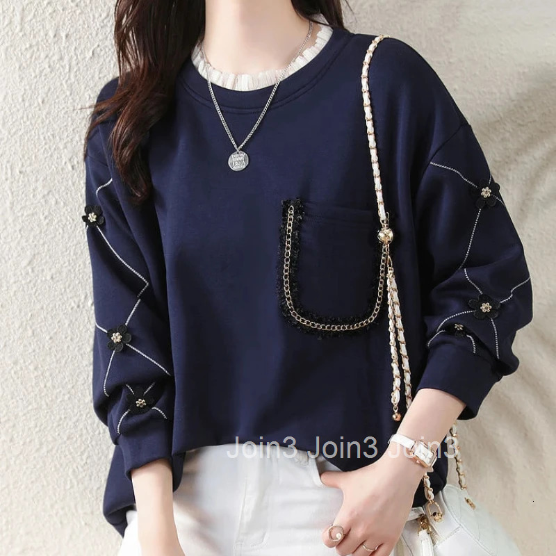 Womens Sweatshirts Cotton Female Top Basic Round Neck Pullovers Long Sleeve Y2k Style Vintage Matching Nice Color Casual Kpop E