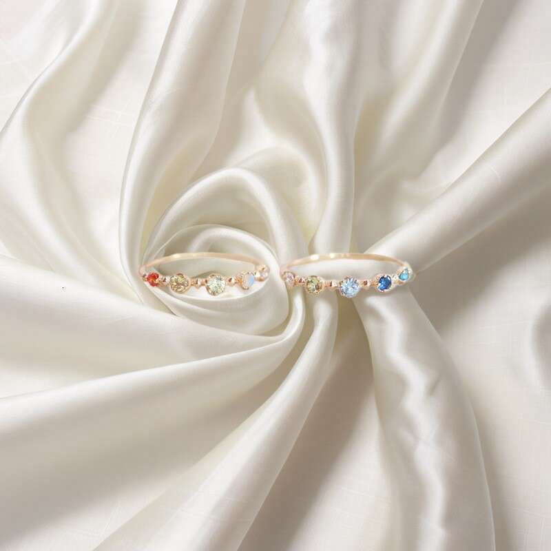 Colorful Zircon for Women, Five Beans Gold-Plated Light Luxury Versatile Adjustable Ring