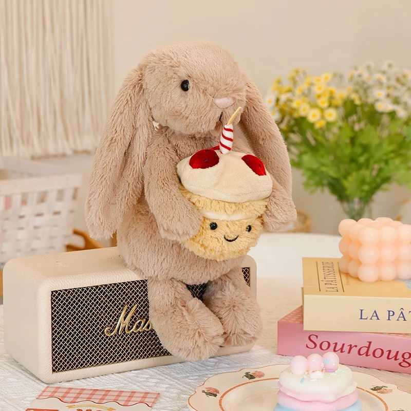New 30cm Shy Bonnie Rabbit Holding A Birthday Cake Plush Doll Accompanying Cats Dogs And Pets Holiday Gift Friend Baby Gift W250618