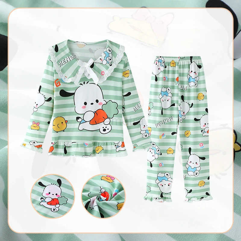 Sanrio Kawaii Sanrio Kids Pajama Sets Lace Bow Print Comfortable Children Sleepwear Suit Soft Loose Indoor Clothes Autumn Winter XJ250618XJ250618