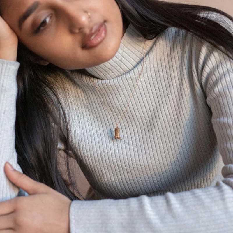 Stainless Steel Golden Color Western Cowboy Boots Pendant Necklace for Women Link Chains Collar Necklaces Cowgirl Gifts W250618
