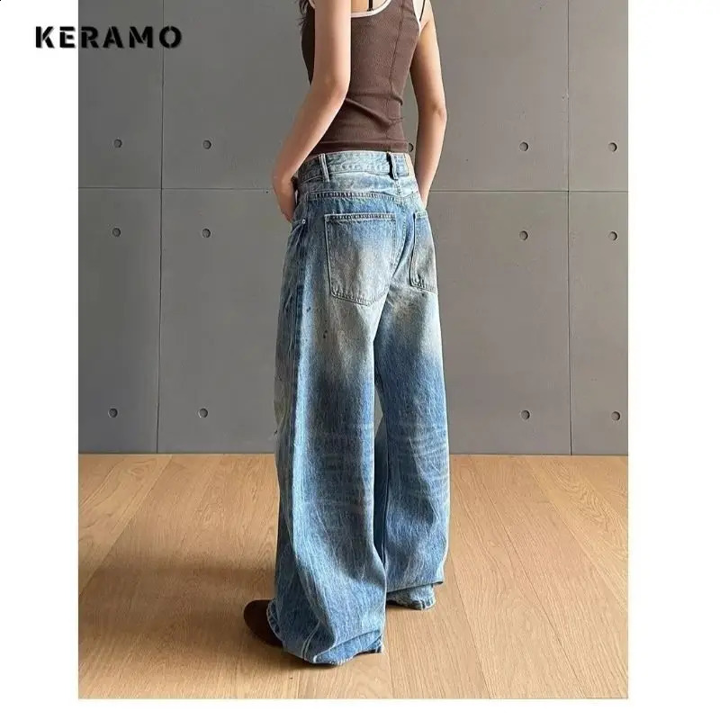 Harajuku Loose Baggy Emo Denim Trouser Womens Casual Damage Retro Full Length Jeans High Waist Y2K 2000s Blue Ripped Pants 250614