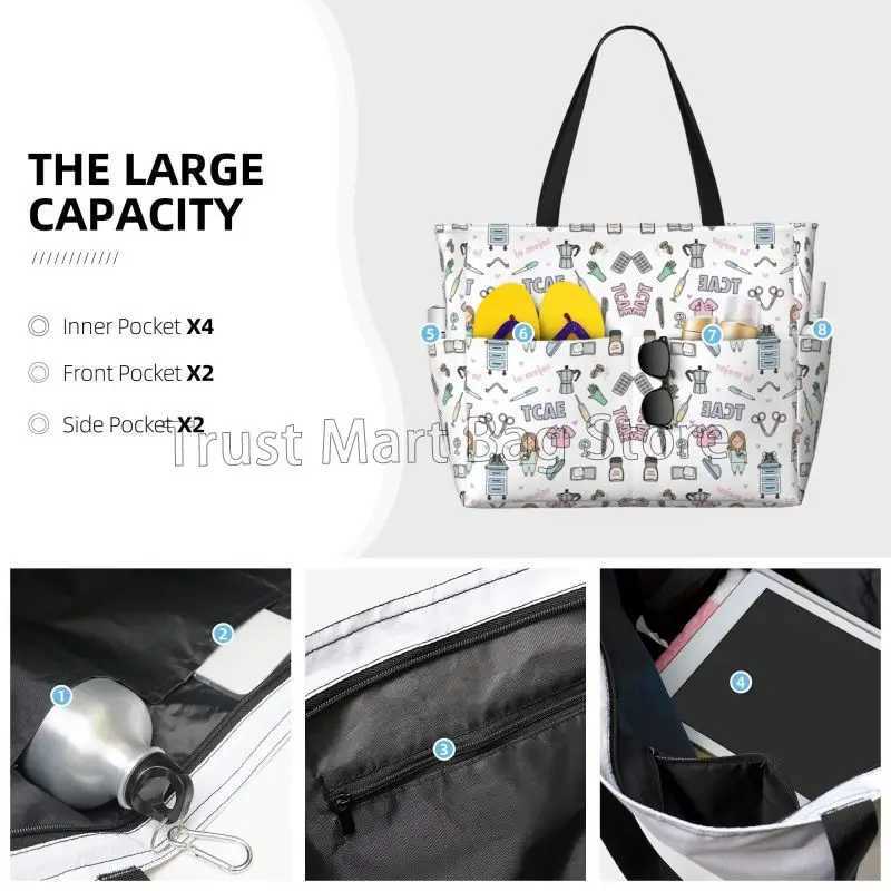 Custom Nurse in Distress Doctor Nurse Medical Beach Tote Bag for Women Extra Large Gym Carry on Travel Shopping Bags W250618