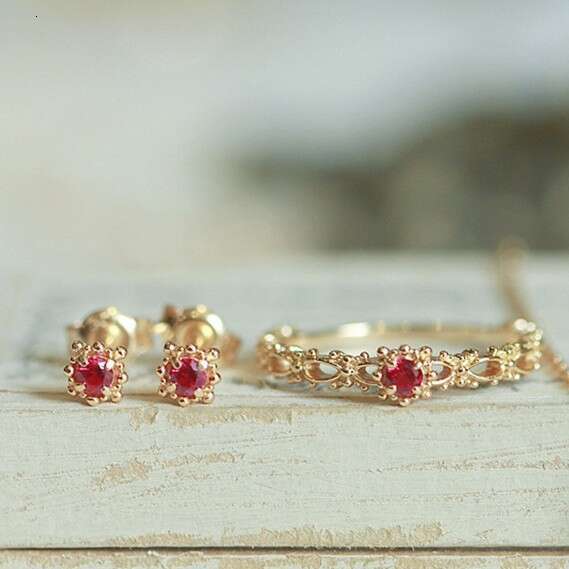Cherry Dream Delicate and Elegant High-Quality Imitation Sweet Cultivated Red Light Luxury Ring Silver Needle Earrings