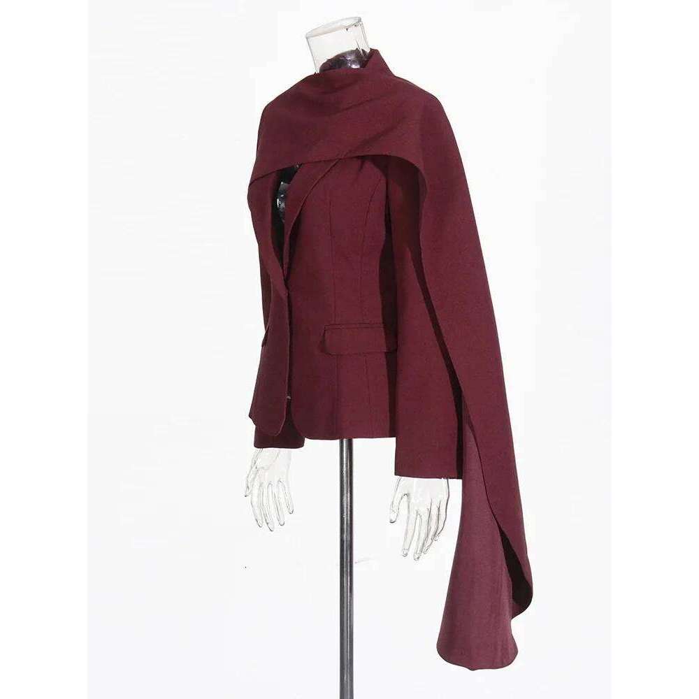 ROMISS Solid Spliced Pockets Irregular Jackets For Women Scarf Collar Long Sleeve Temperament Design Sense Coats Female Fashion