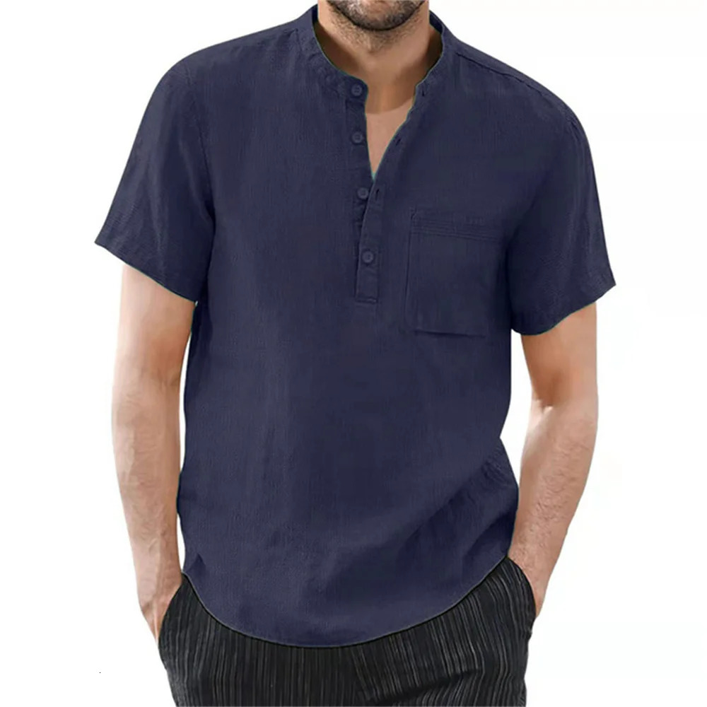 Mens Short Sleeve T-shirt Cotton and Linen Casual Mens T-shirts Solid Color Summer Shirt Male Cozy Breathable 250616