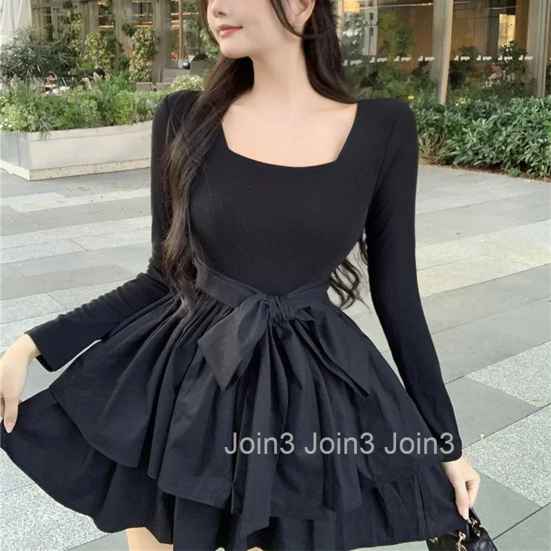 New In Splicing Black Female Dress Curvy Elastic Full Aesthetic High Quality Womens Long Sleeve Dresses Luxury Clothes Harajuku