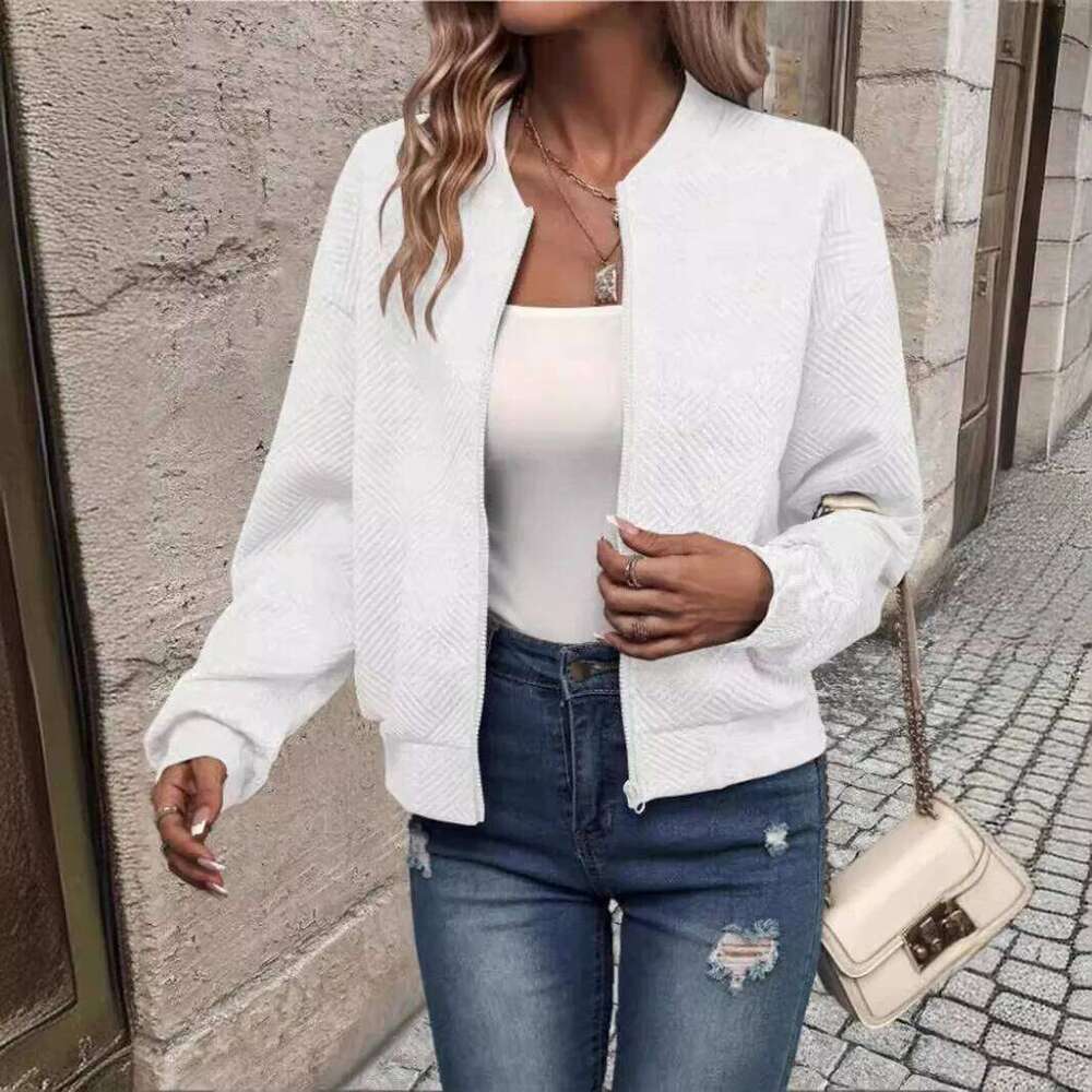 Jacket, for women, with zipper, solid color, fashionable, European and American style, 2024