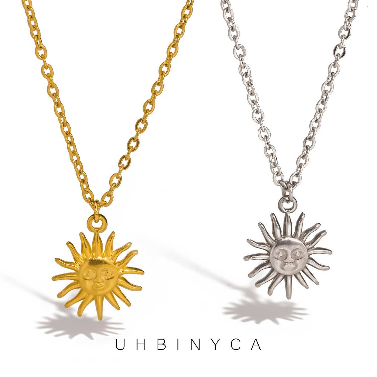 UHBINYCA Vintage Sun Pendant Necklace Hydroforming Process Stainless Steel Waterproof Jewelry Accessories W250618