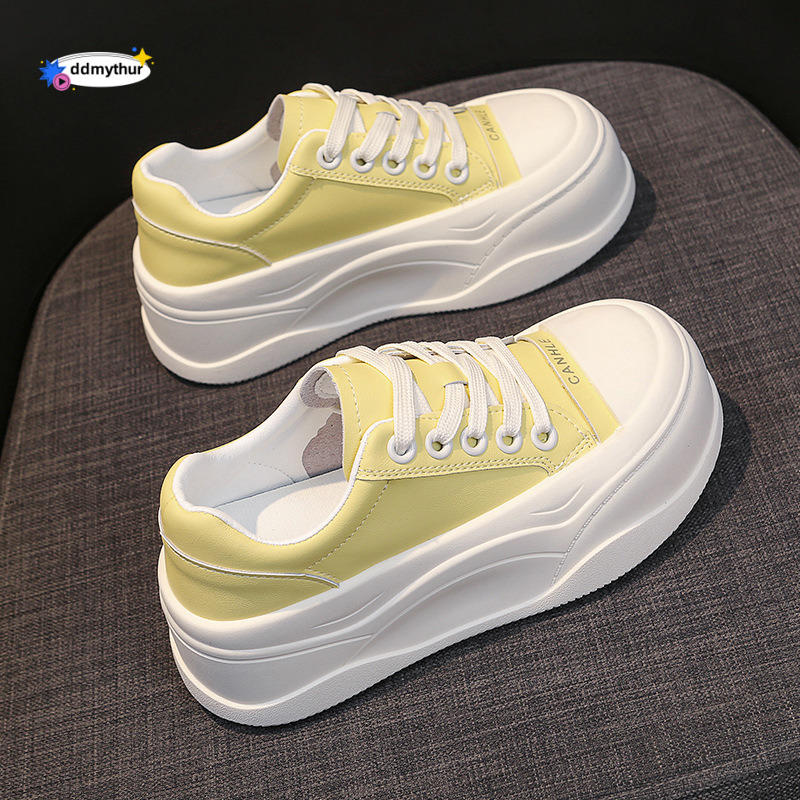 2025 New Style High-End Genuine Leather Thick-Soled Sneakers Height Increasing Versatile Lace-Up White Fashion Casual Shoes for Women ddmythur