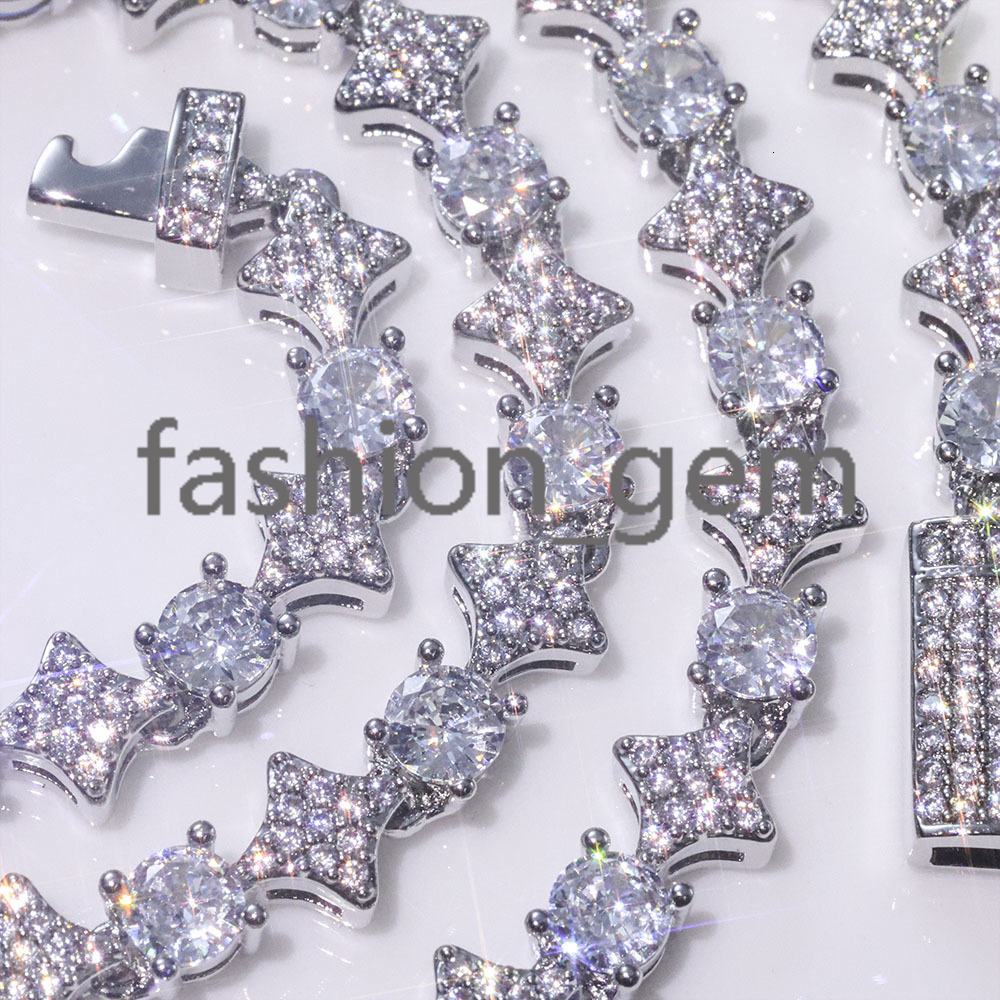 Hiphop Custom Star Shape Round Cut Shiny VVS Moissanite Chain 6mm 925 Sterling Silver Tennis Chain Womens Fine Jewelry