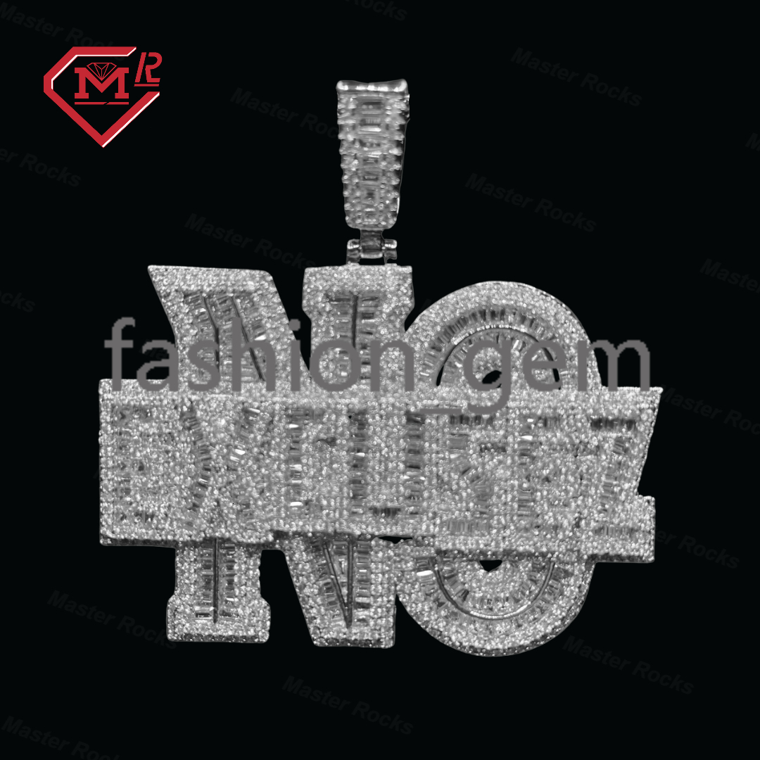 Iced Out Hip Hop Pendant 925 Sterling Silver Baguette Cut Vvs Custom Moissanite Pendant