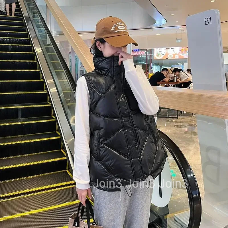 Quilted Womens Vests Drawstring Demi-season New Outerwear Cold Trend 2025 Lady Padded Cotton Giletes Elegant Autumn Sleeveless