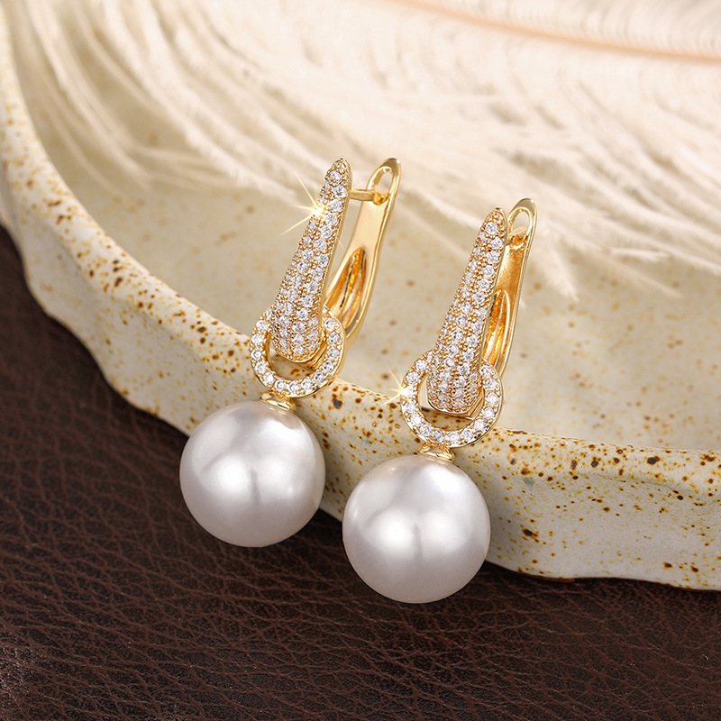 2025 Choucong Top Sell Sparkling Dangle Earrings Luxury Jewelry 925 Sterling Silver Large Pearl Pave White 5A Zircon CZ Diamond Elegant Party Women Cl