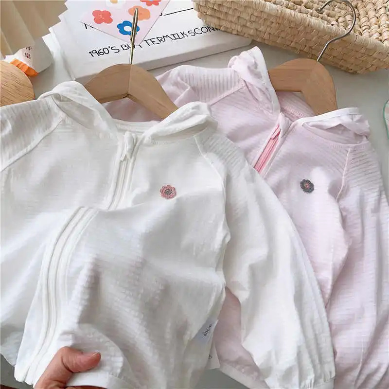 Summer Baby Bamboo Cotton Air Conditioning Shirt Girls Thin Zipper Hooded Jackets Sweet Flower Sunscreen Coats Childrens Top 250618