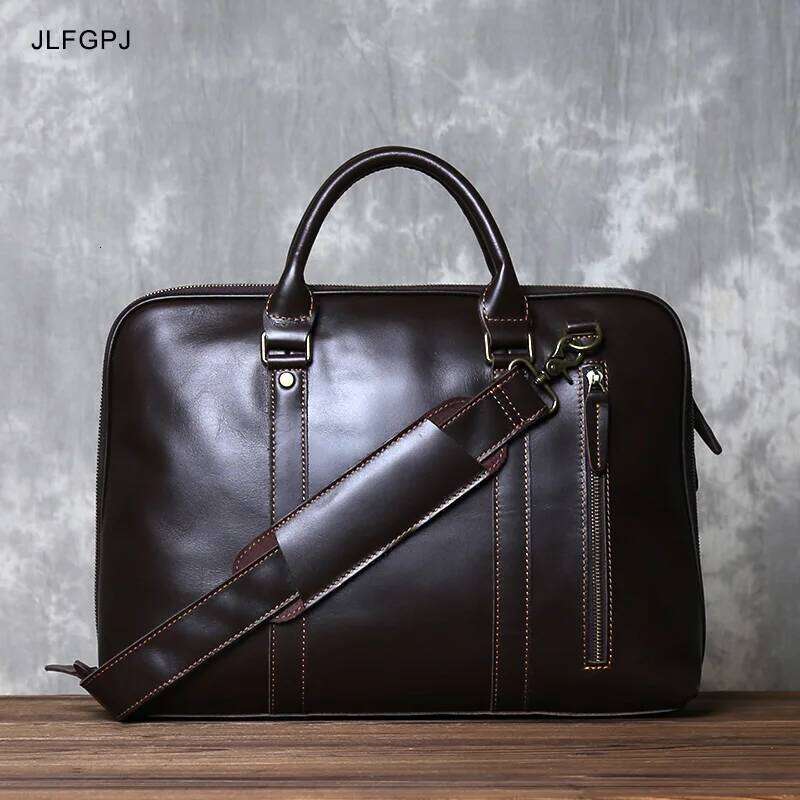 Retro Top Layer Cowhide Briefcase For Men's Business Fashion Genuine Leather Crossbody Handbag 15 Inch Computer Bag JLFGPJ