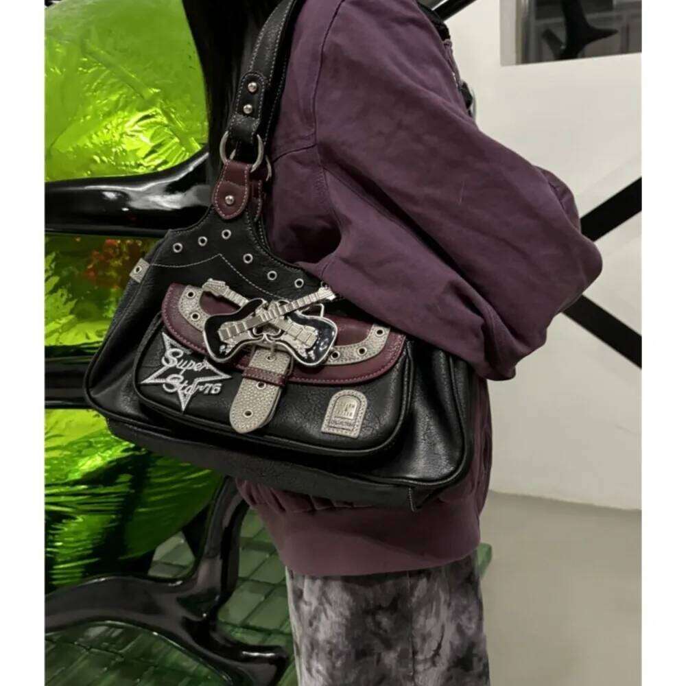 JIAERDI Gothic Punk Y2k Women Haruku Aesthetic Leather Patchwork Casual Handbag Female Vintage Black Shoulder Bags Chic