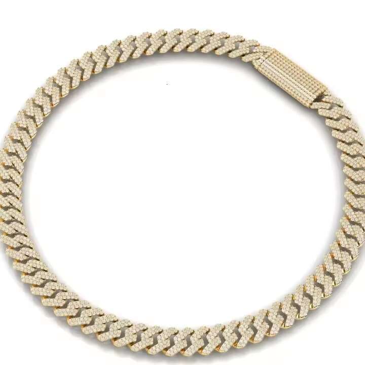Fashion Customization Moissanite Cuban 10mm Silver 925 Mossinate Diamond Cuban Chain 2 Row Stone Miami Cuban Link Chain