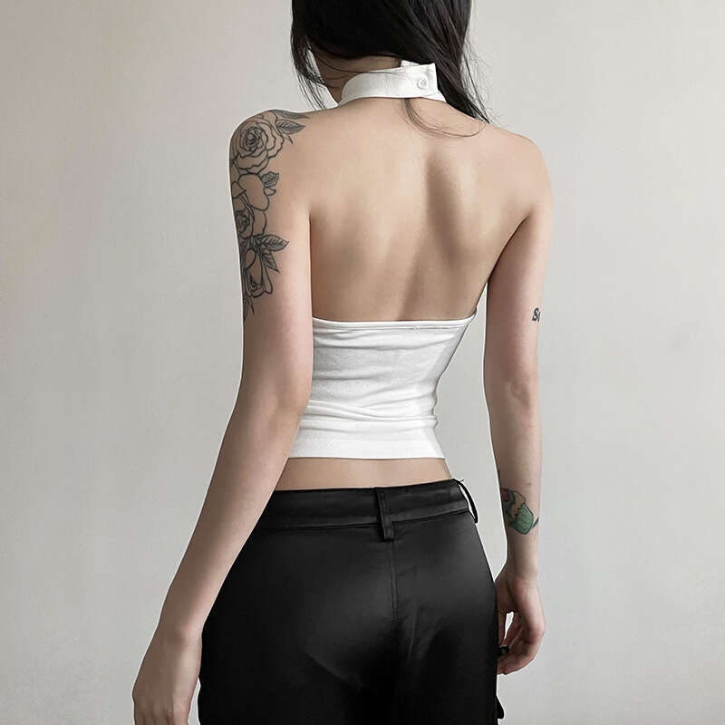 Summer New Women's Solid Color Slim Fit Street Fashion Halter Sexy Backless Tank Top B5