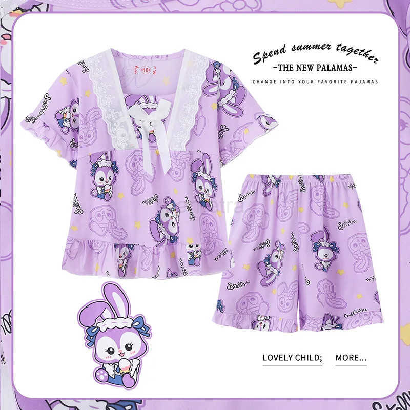 Sanrio Childrens Pajamas Short Sleeved Set Little Girl Pit Stripe Short Sleeved Shorts Kuromi Little Girl Home Clothing Summer Clot XJ250618XJ250618