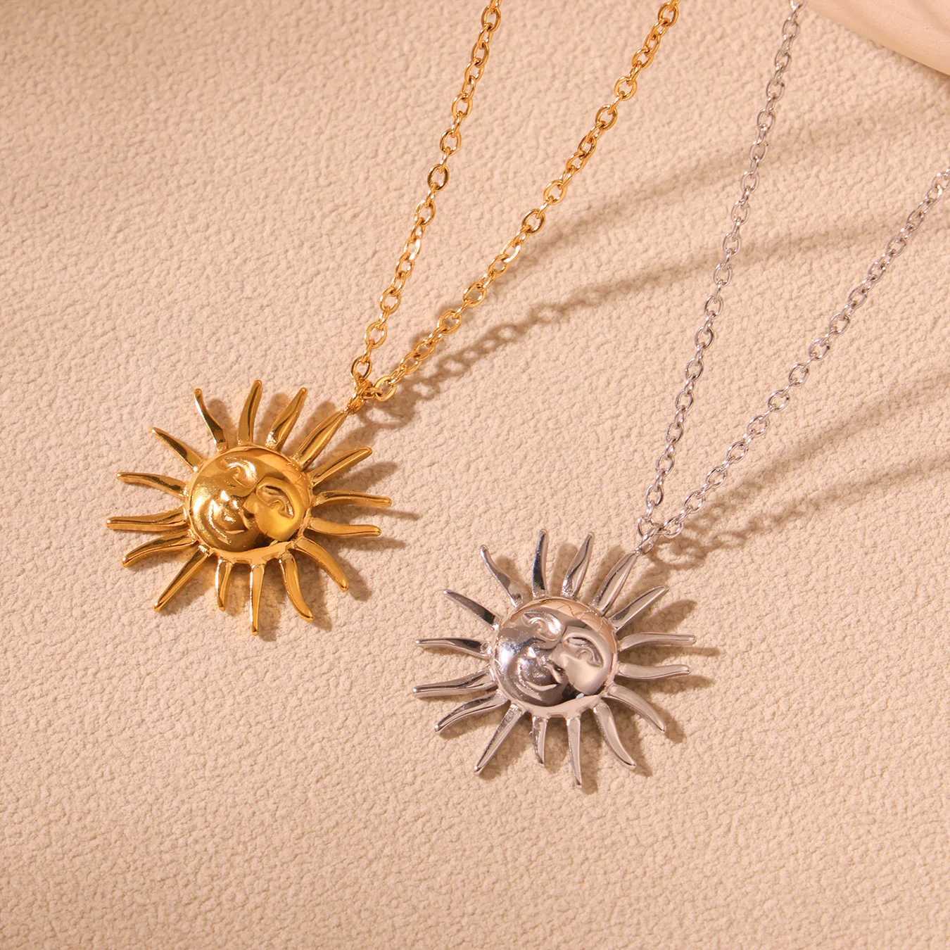 316 Stainless Steel Necklace for Women Fashion Gold Color Silver 18K Sun Pendant Necklace Female Gold-plated Chain Neck Jewelry W250618