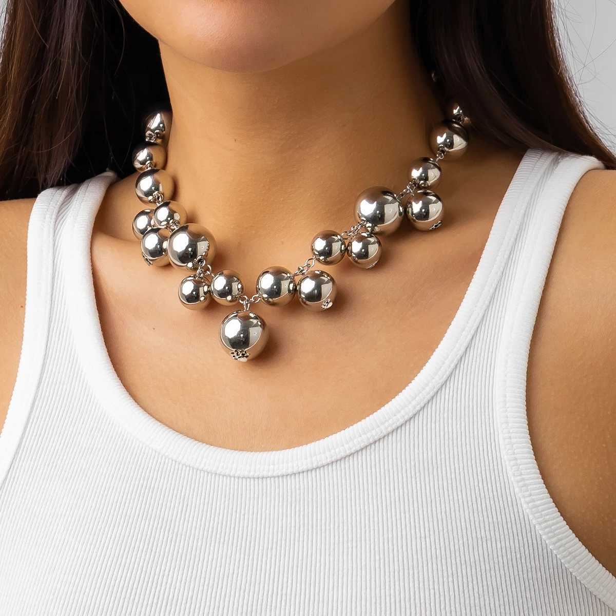 Exaggerated Acrylic CCB Big Ball Bead Chain Necklace for Women Wed Vintage Chunky Clavicle Chain Grunge Jewelry Steampunk Men W250618