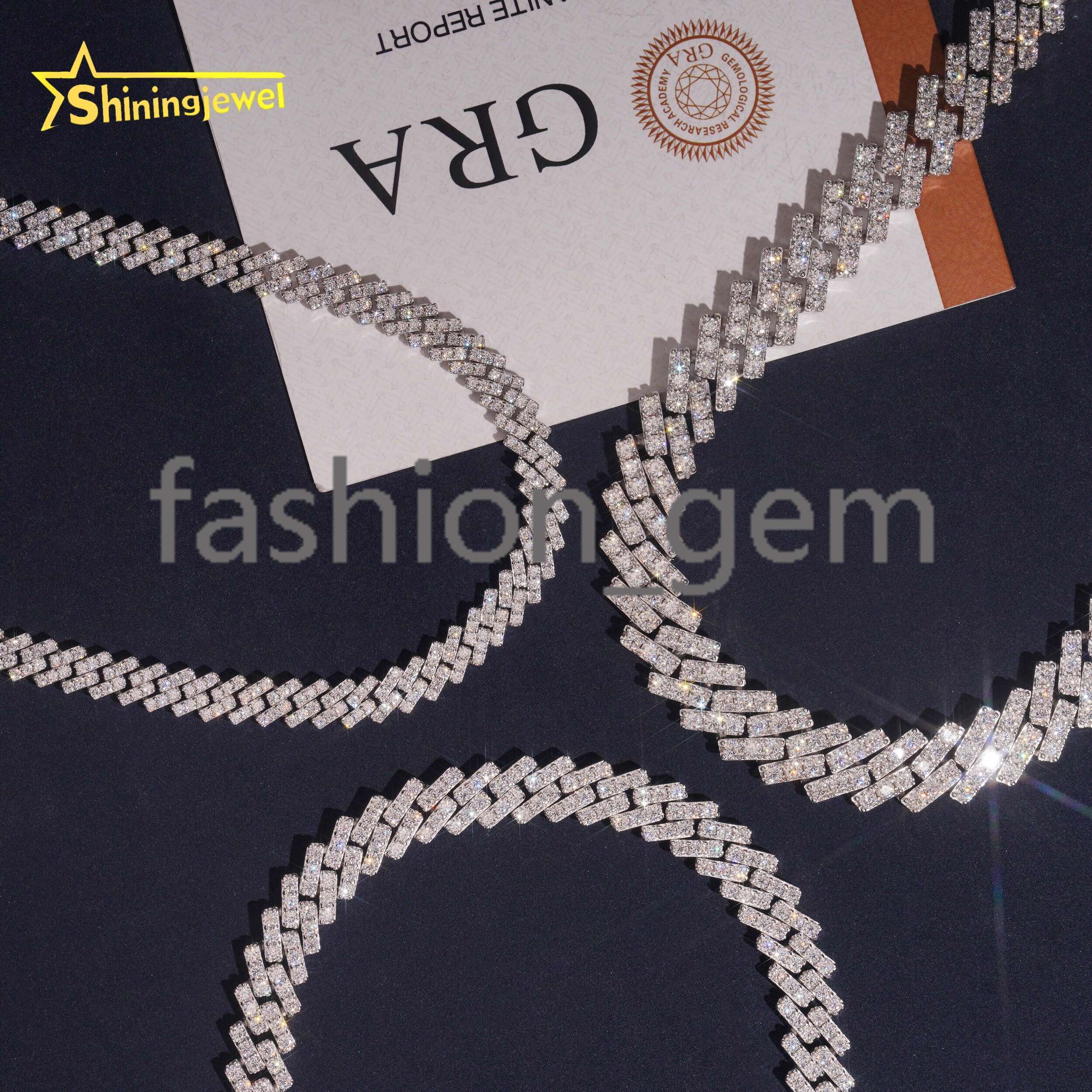 925 Sterling Silver Hip Hop 7mm 10mm 13mm Row Moissanite Cuban Necklace Men Women VVS Moissanite Chains Iced Out Link Chain