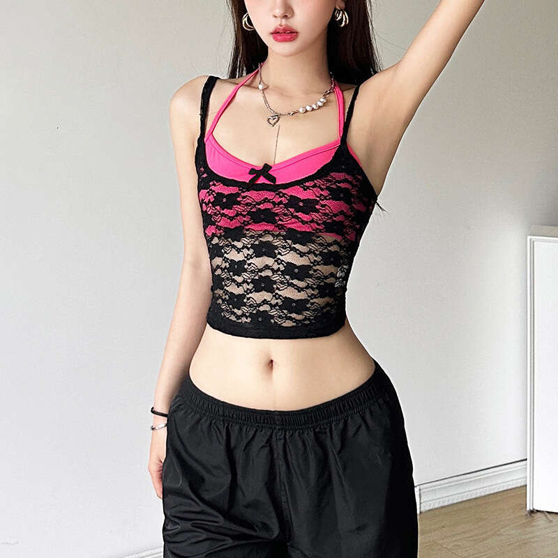 Summer New Women's Sexy Mesh Strap Solid Color Halter Neck Tube Top Two-Piece Set B5
