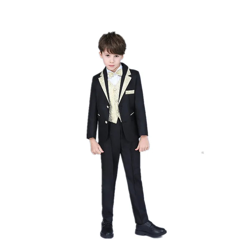 Kids Blazer 5Pieces/Set Jacket Vest Pants Shirt Bowtie Wedding Birthday Party Dress Boys Slim Fit Ceremony Pography Costume 250617