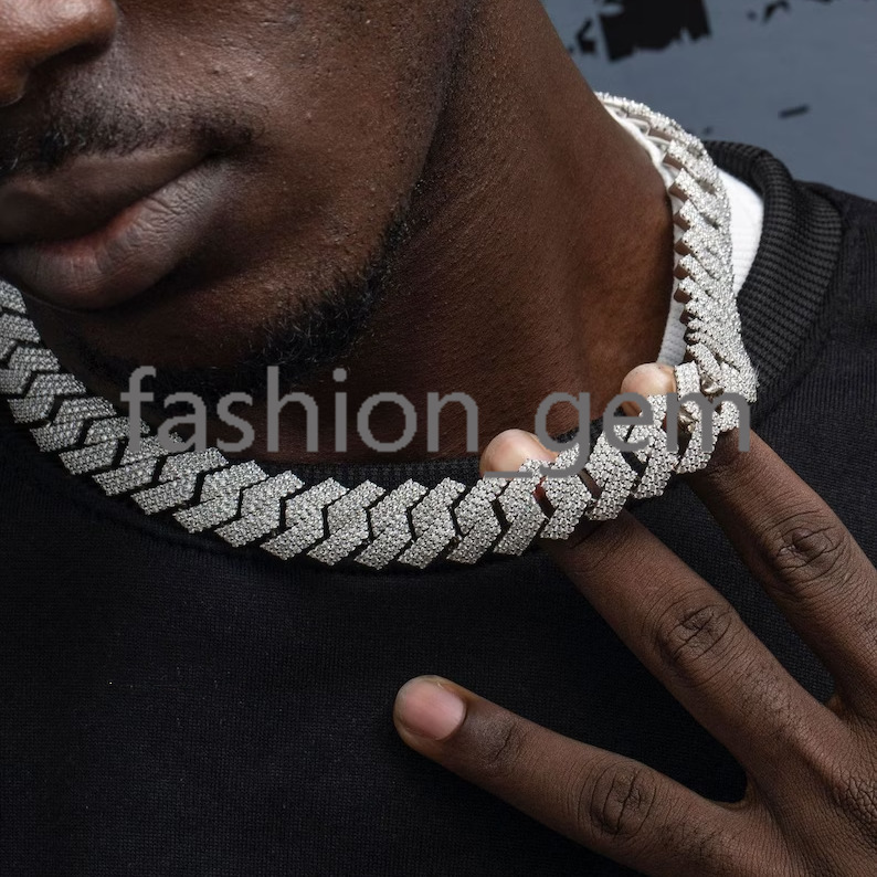 Hiphop Cuban Necklace 925 Sterling Silver 20mm 3 Rows Iced Out VVS Moissanite Cuban Link Chain