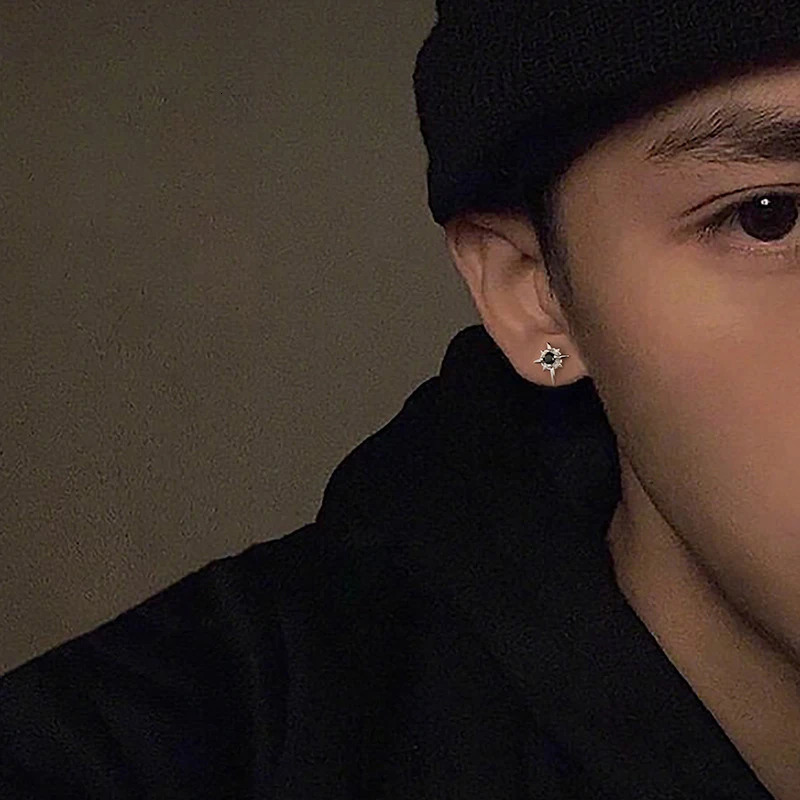 1Pair Trendy Black Zircon Star Stud Earrings For Men Women Couple White Personality Hip-hop Earrings Party Accessories Jewelry 250618