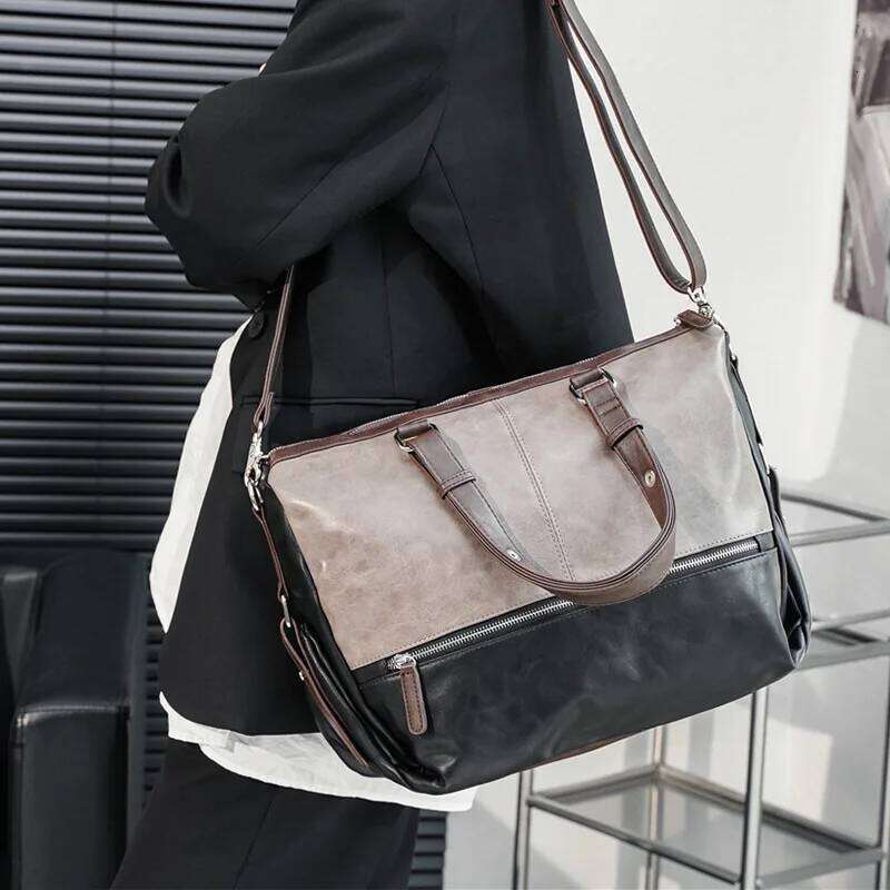 Fashion Patchwork Leather Men's Handbags Large-Capacity Crossbody Men Travel Shoulder Messenger Hand Bag Tote