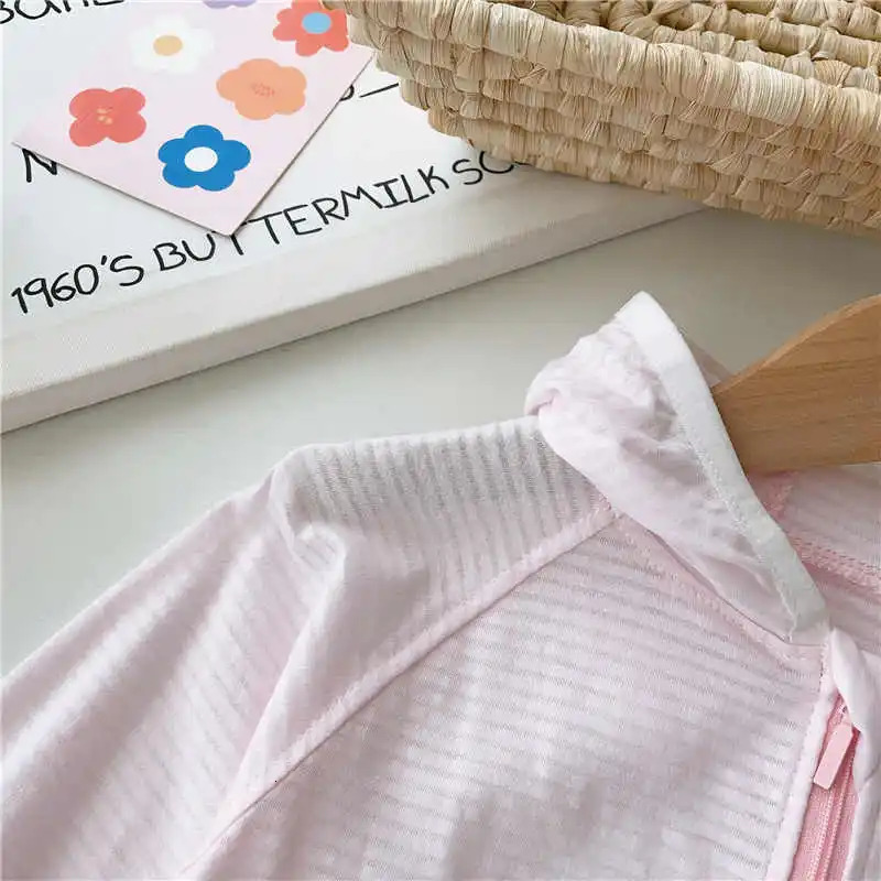 Summer Baby Bamboo Cotton Air Conditioning Shirt Girls Thin Zipper Hooded Jackets Sweet Flower Sunscreen Coats Childrens Top 250618