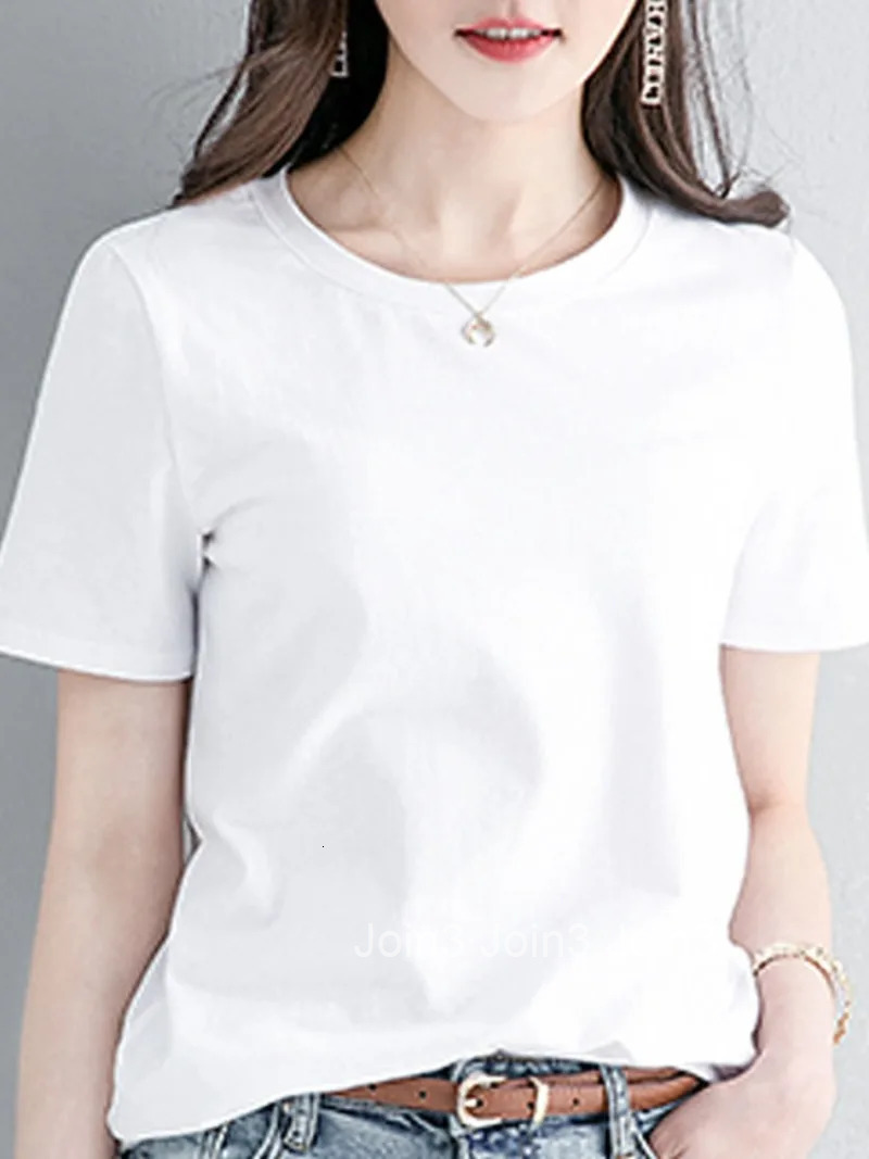 100% Cotton T Shirts for Women Causal Female Top Short Sleeve Plain Tees Slim Clothes O Neck Black White Loose Tall Pulovers Hot