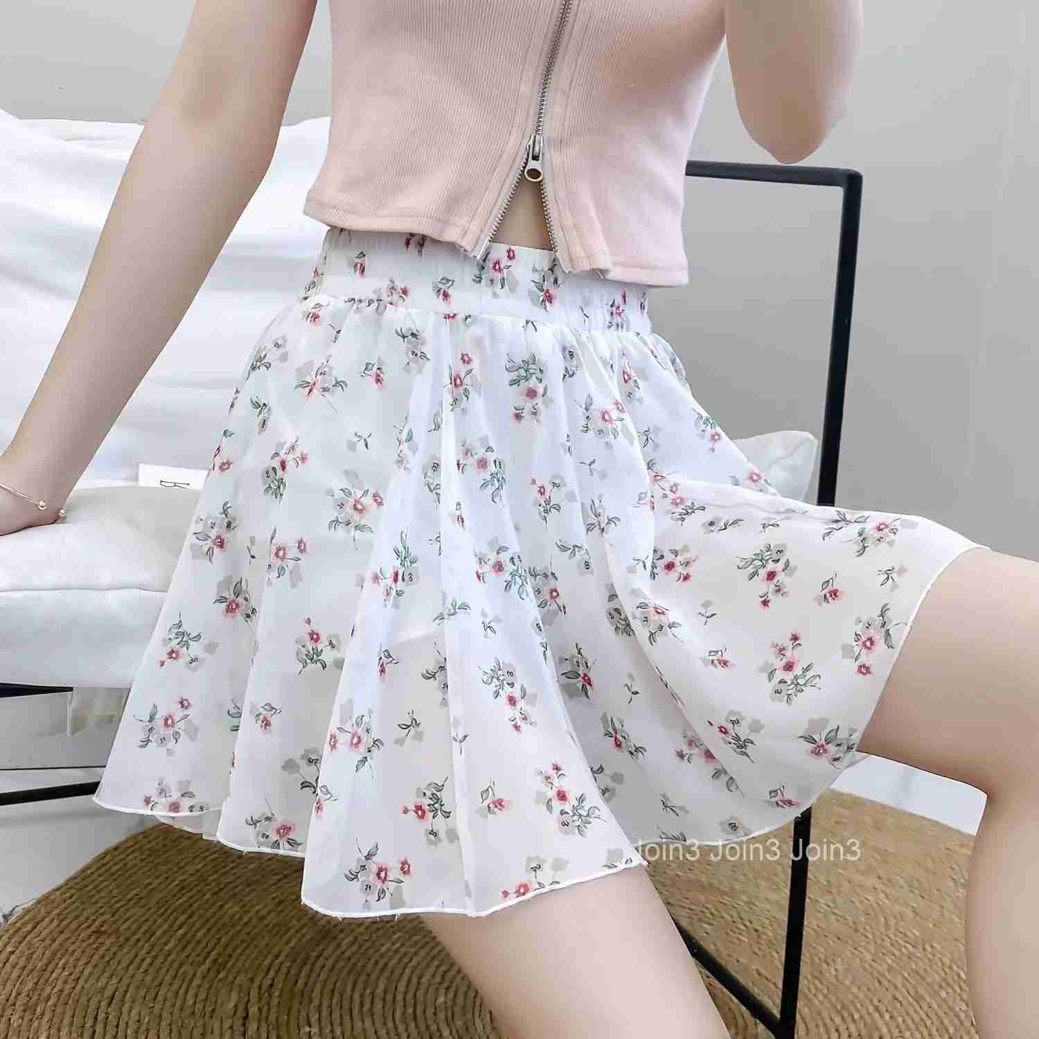 Mini Chiffon Woman Skirt Floral High Waist Short Skirts for Women Streetwear Modest Casual Luxury Elegant Premium 2025 Trend V