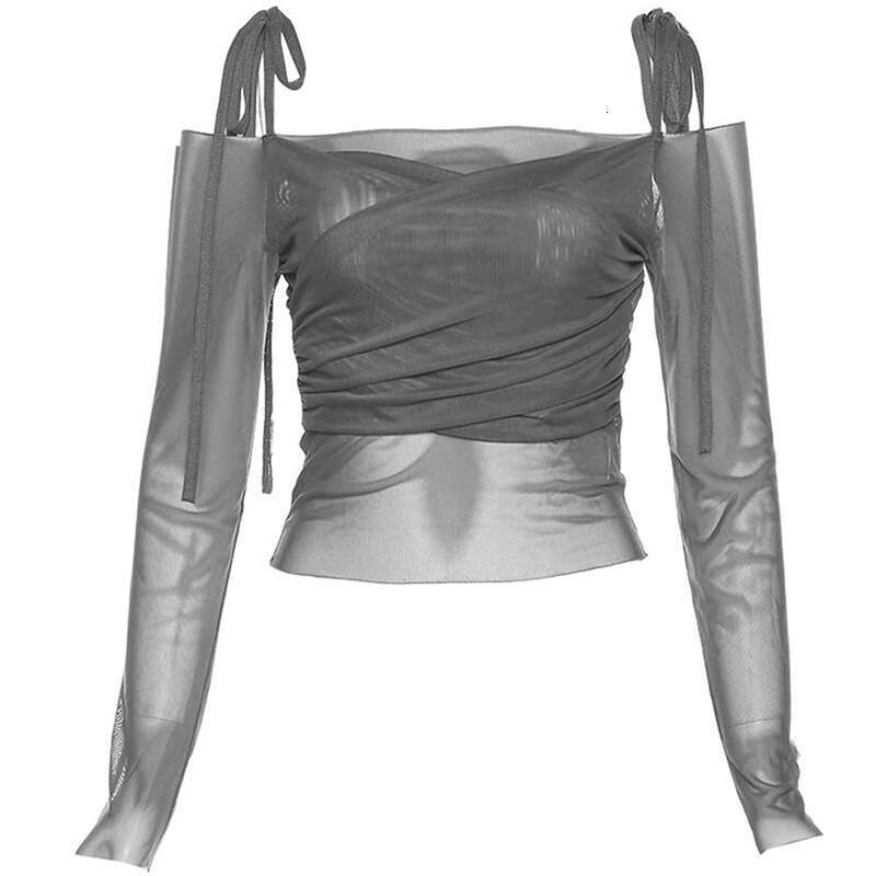 Summer New Women's Solid Color Slim Fit Crop Top Street Fashion Off-Shoulder Long Sleeve T-Shirt B5