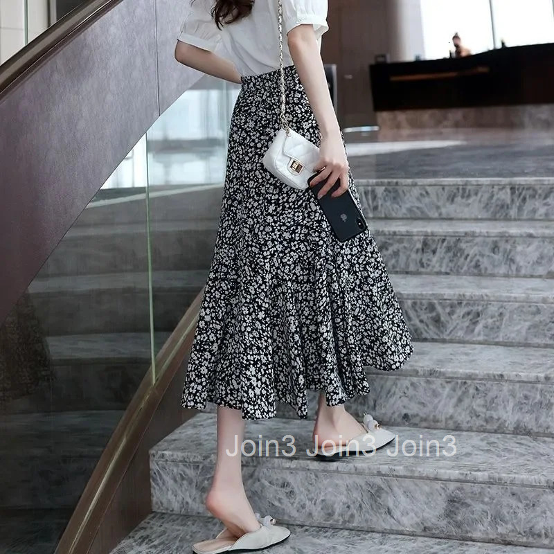 High Waist Ruffle Black Woman Skirt Floral Midi Clothing Sales Trend 2025 Y2k Vintage Summer Premium Harajuku V Skirts for Women