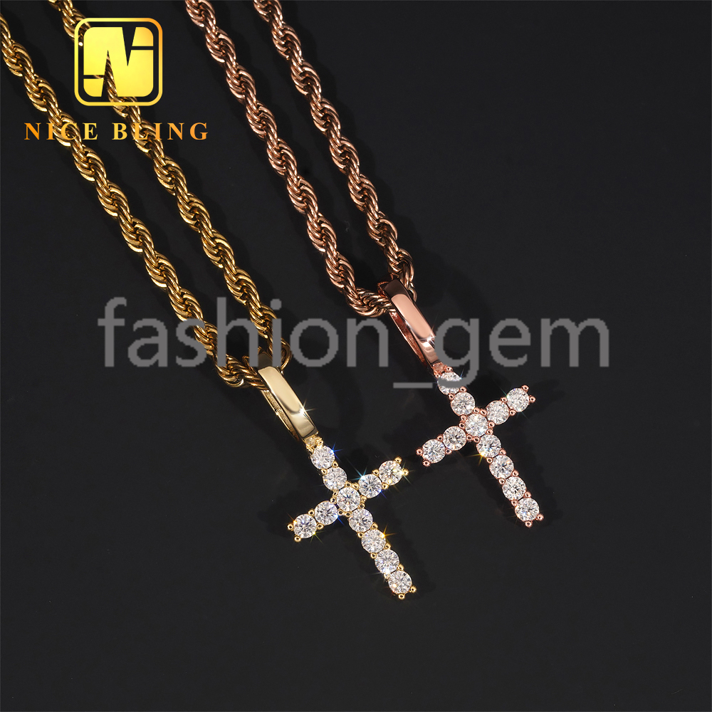 Classic Tiny Hip Hop Jewelry Round Cut Moissanite Iced Out Pendant 925 Silver VVS Moissanite Cross Rapper Pendant for Men