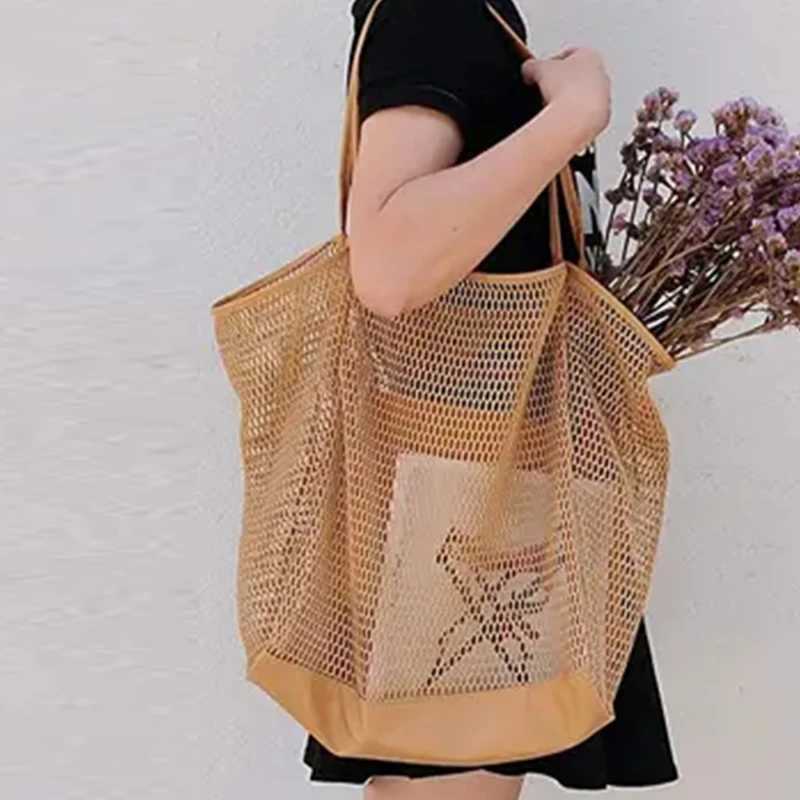 Wen Large Capacity Mesh Beach Travel Shoulder Bag Casual Shopper Totes Childrens Beach Toy Storage Bag Ladies Handbag Net Bag B250618