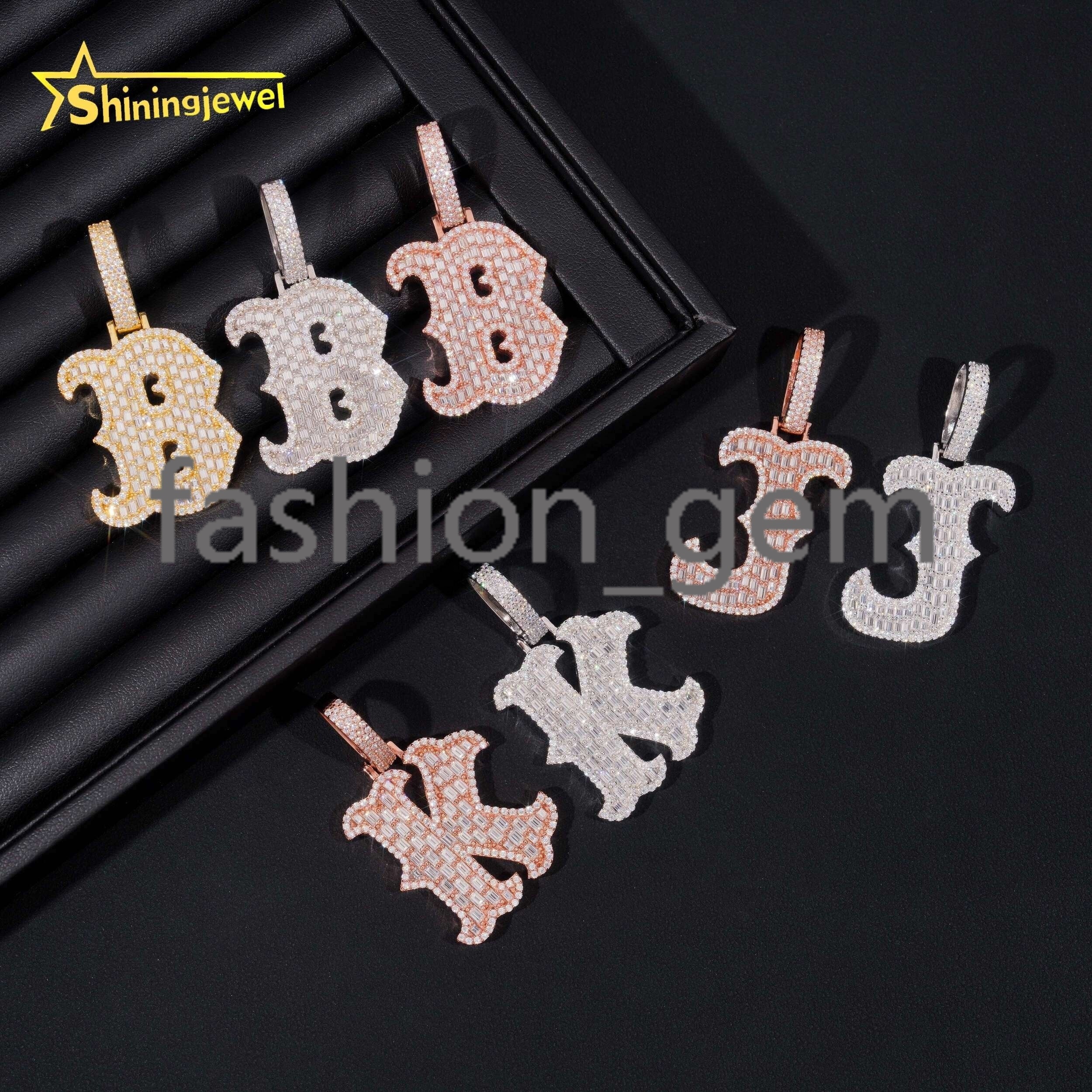 Moissanite Bling Jewelry 925 Silver Mens Diamond Letter Initial Iced Out Hip Hop Moissanite Pendant