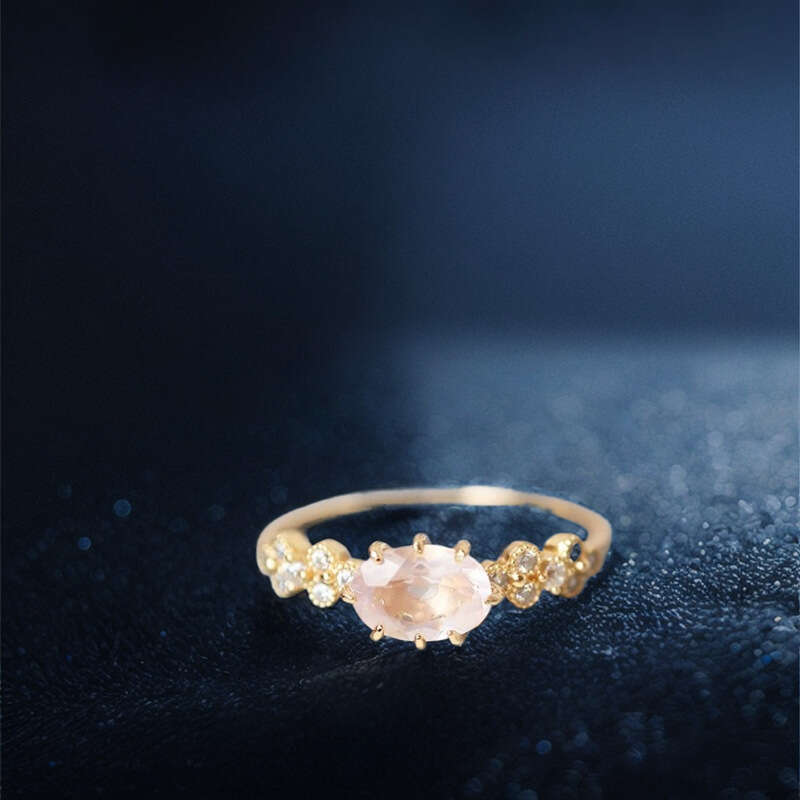 Peach Sakura Flavor ~ Niche Personality High Imitation Natural Pink Crystal Four-Leaf Flower Zircon Light Luxury Ring