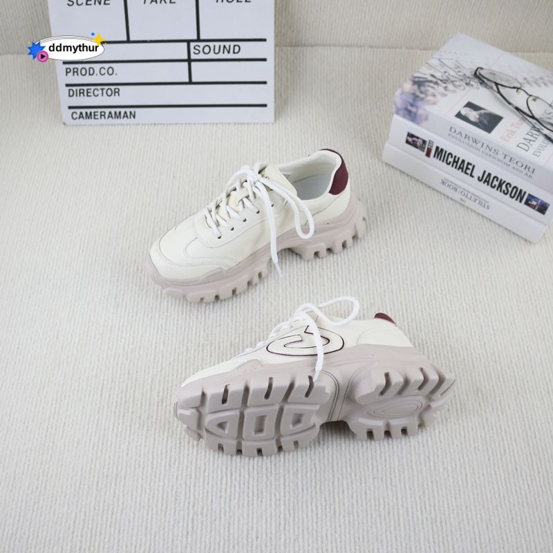 53 Genuine Leather Cowhide Spring and Autumn New Style Clearance Platform Thick Sole Fashion Versatile Comfortable Women's Casual Sports Dad Shoe