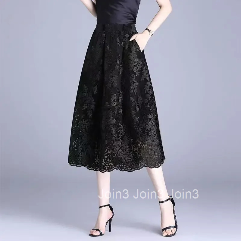 Skirts for Women High Waist Midi Woman Skirt Lace 2025 Trend Korean Fashion Vintage V Summer Style New in Cheap Stylish Harajuku