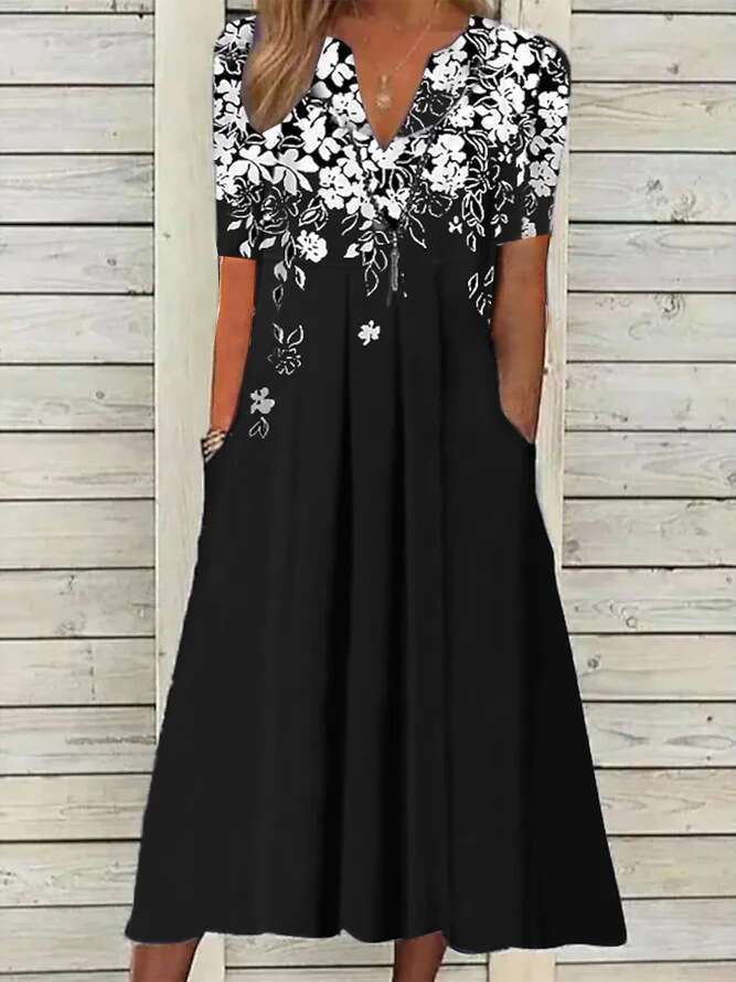 New Women's Creative Floral Pattern Base Print Dress B5