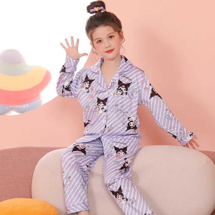 Sanrio Kawaii Sanrio Pajama Sets for Girls Lapel Soft Breathable Print Sleep Costume Casual Comfortable Housewear Autumn Winter XJ250618XJ250618