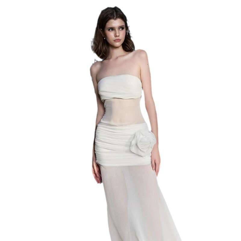 Summer New Women's Solid Color Slim Fit Fashion Off-Shoulder Tube Top Backless Dress B5