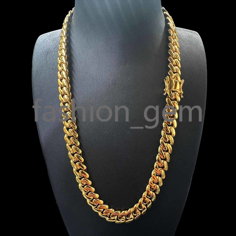 Promotion 12K Gold Plating Cuban Necklace 10mm Brass Hip Hop Plain Miami Cuban Link Chain