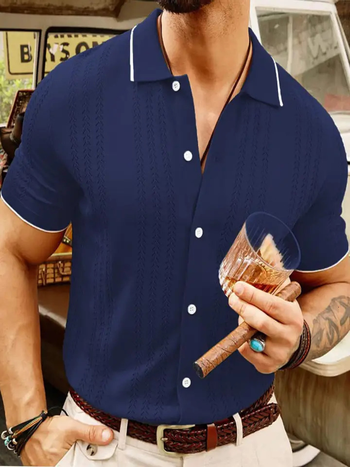 Mens Light y Business Leisure Knitted Polo Shirt Buttoned Retro Solid Color Short Sleeve Cardigan Fashion Knitwear 250617