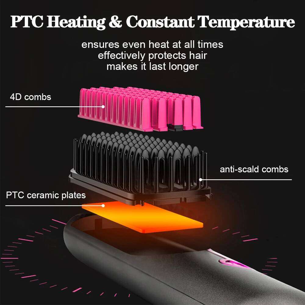 Electric Brushes Cordless Hair Straightener Portable Straightening Brush Negative Ions Hot Comb USB Charge